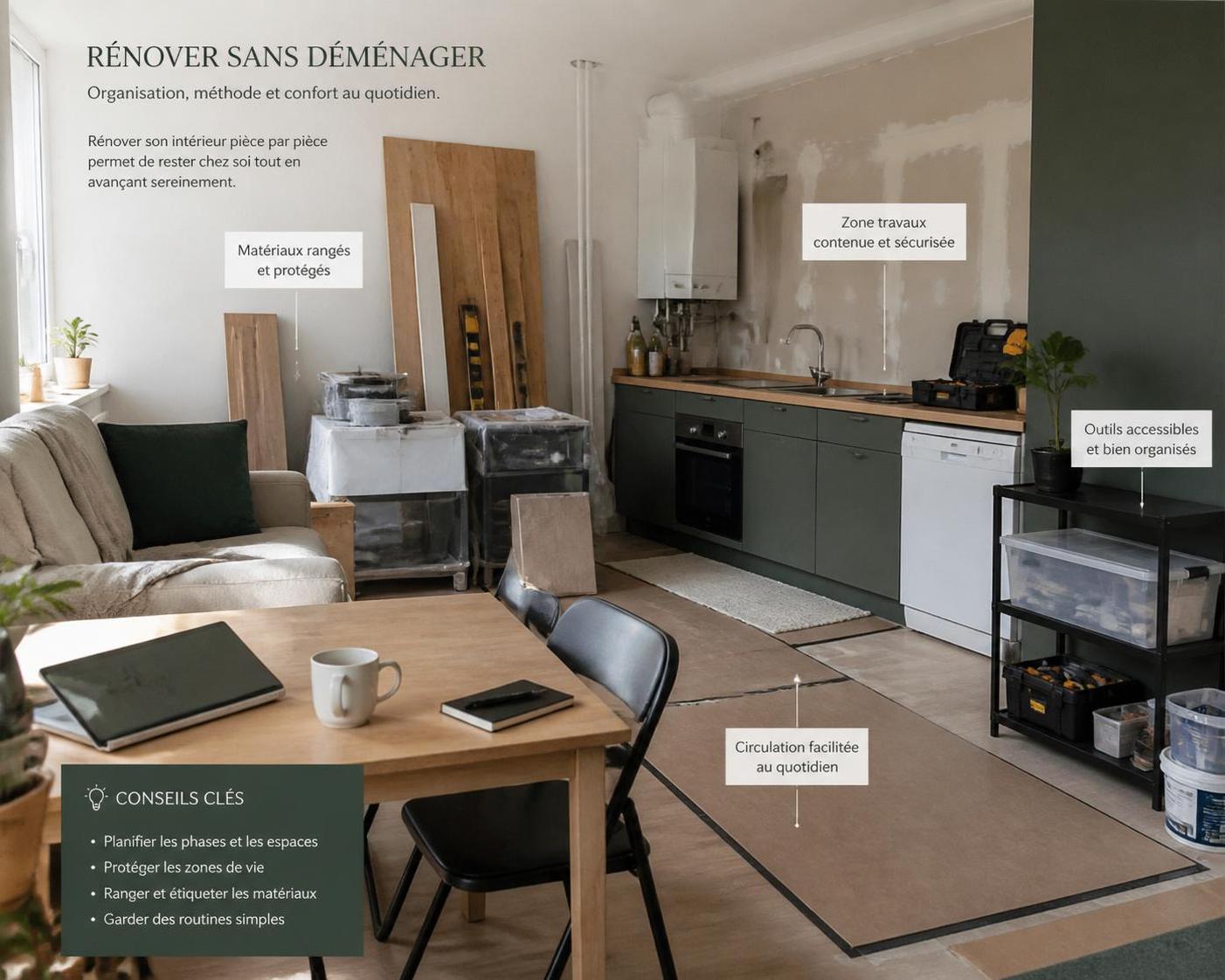 découvrez nos astuces pratiques pour rénover votre appartement sans avoir à déménager, en optimisant l'espace et minimisant les gênes.