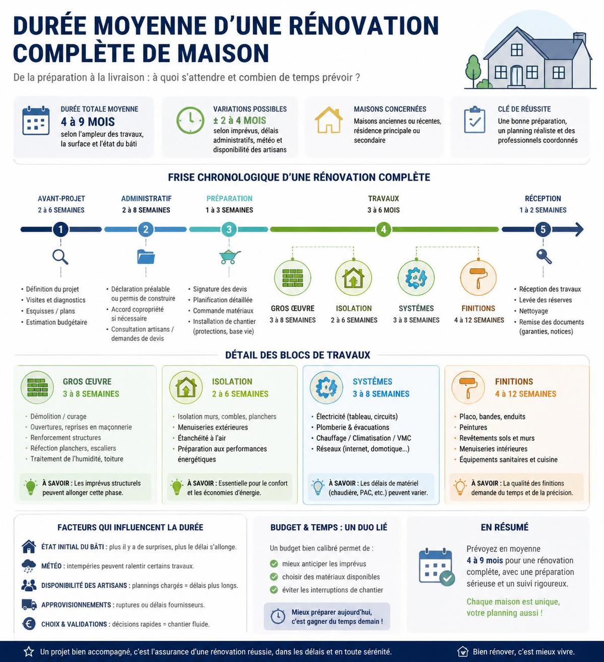 découvrez la durée moyenne nécessaire pour une rénovation complète de maison et planifiez efficacement vos travaux de rénovation.