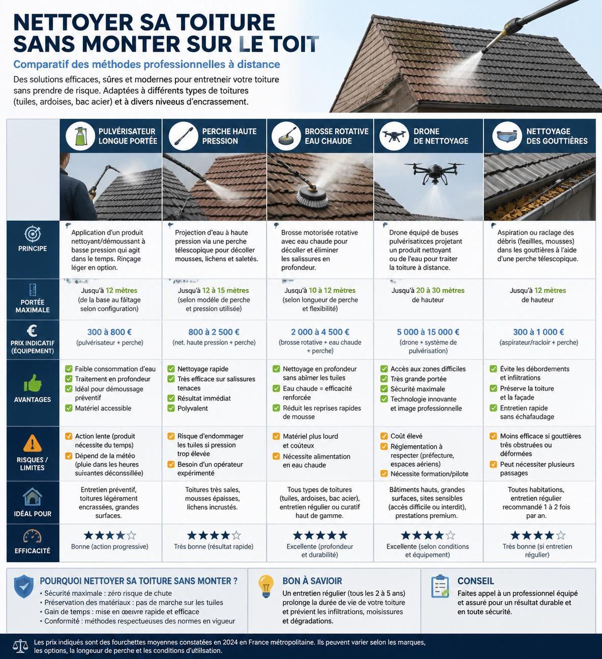 découvrez nos solutions efficaces de nettoyage de toiture sans nécessiter de monter sur le toit, pour un entretien sécurisé et performant de votre maison.