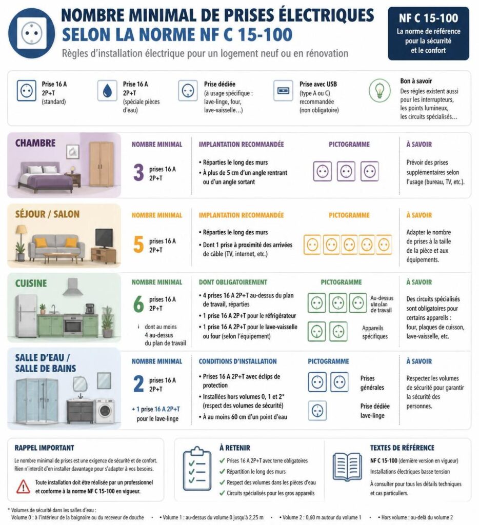 découvrez le nombre minimum de prises électriques obligatoires dans une chambre selon la réglementation en vigueur, pour garantir sécurité et conformité.