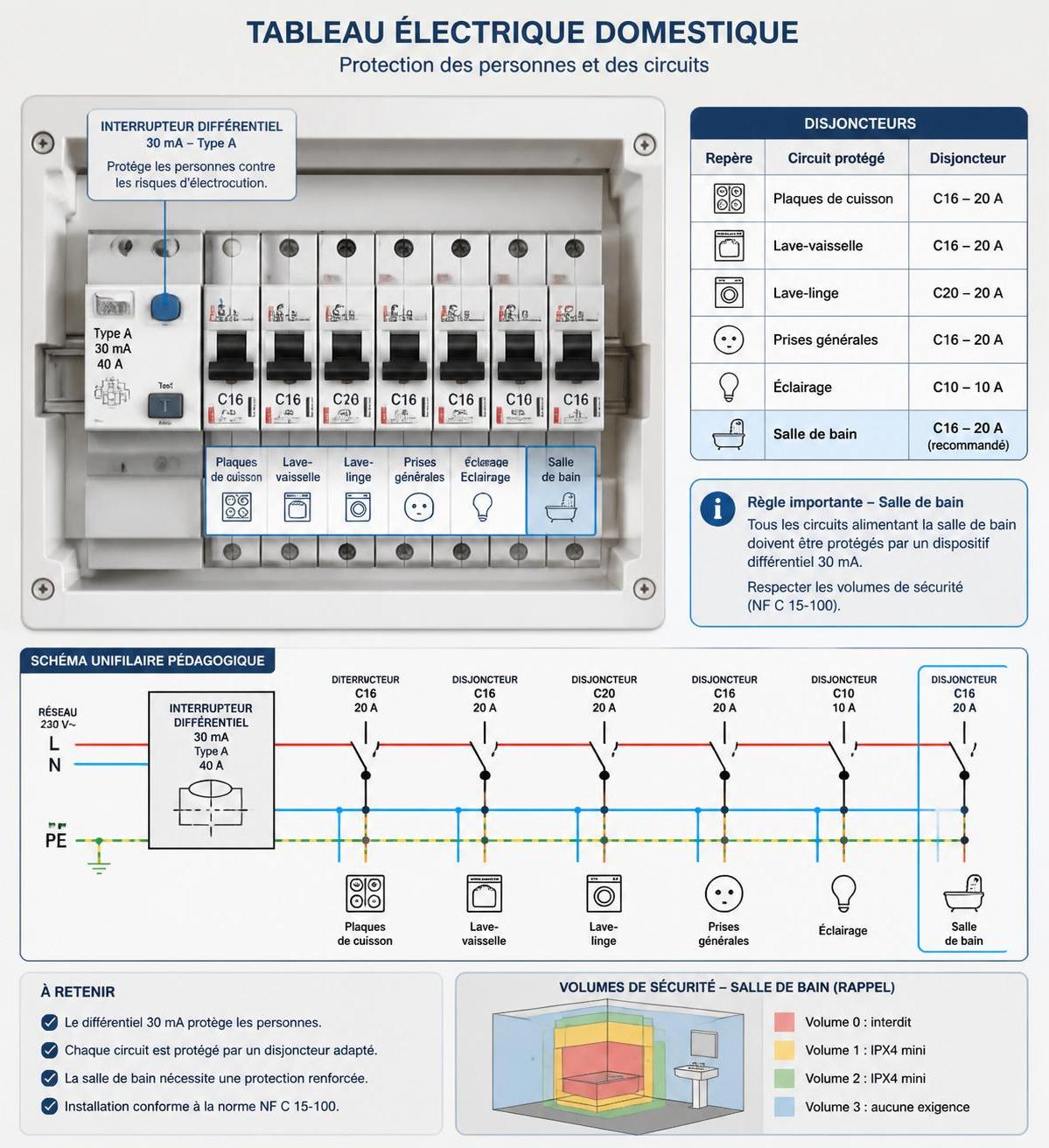 découvrez les normes électriques à respecter dans une salle de bain, incluant les distances de sécurité indispensables pour garantir la protection contre les risques électriques.