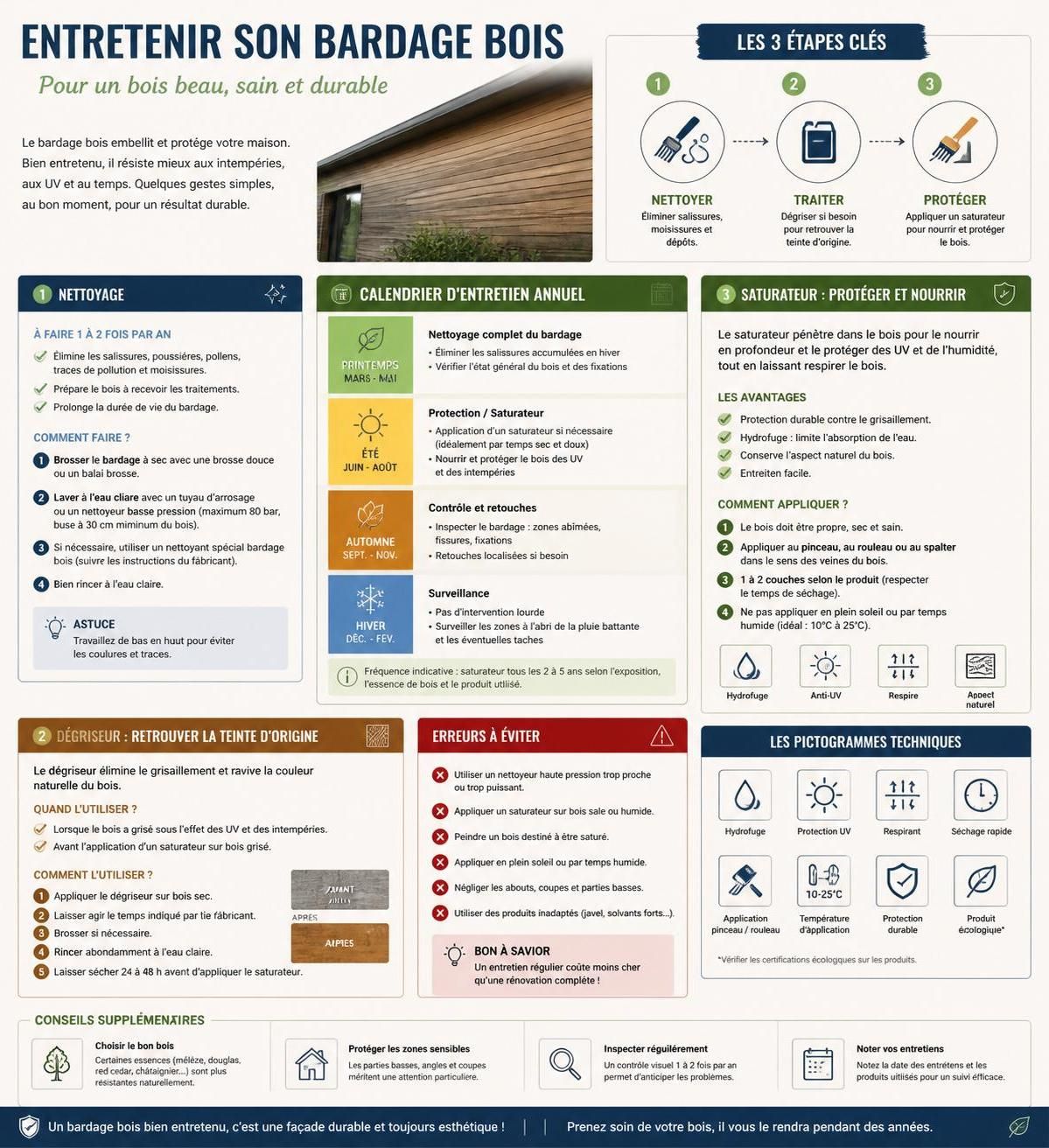 conseils et astuces pour l'entretien du bardage bois extérieur afin de préserver sa beauté et sa durabilité.
