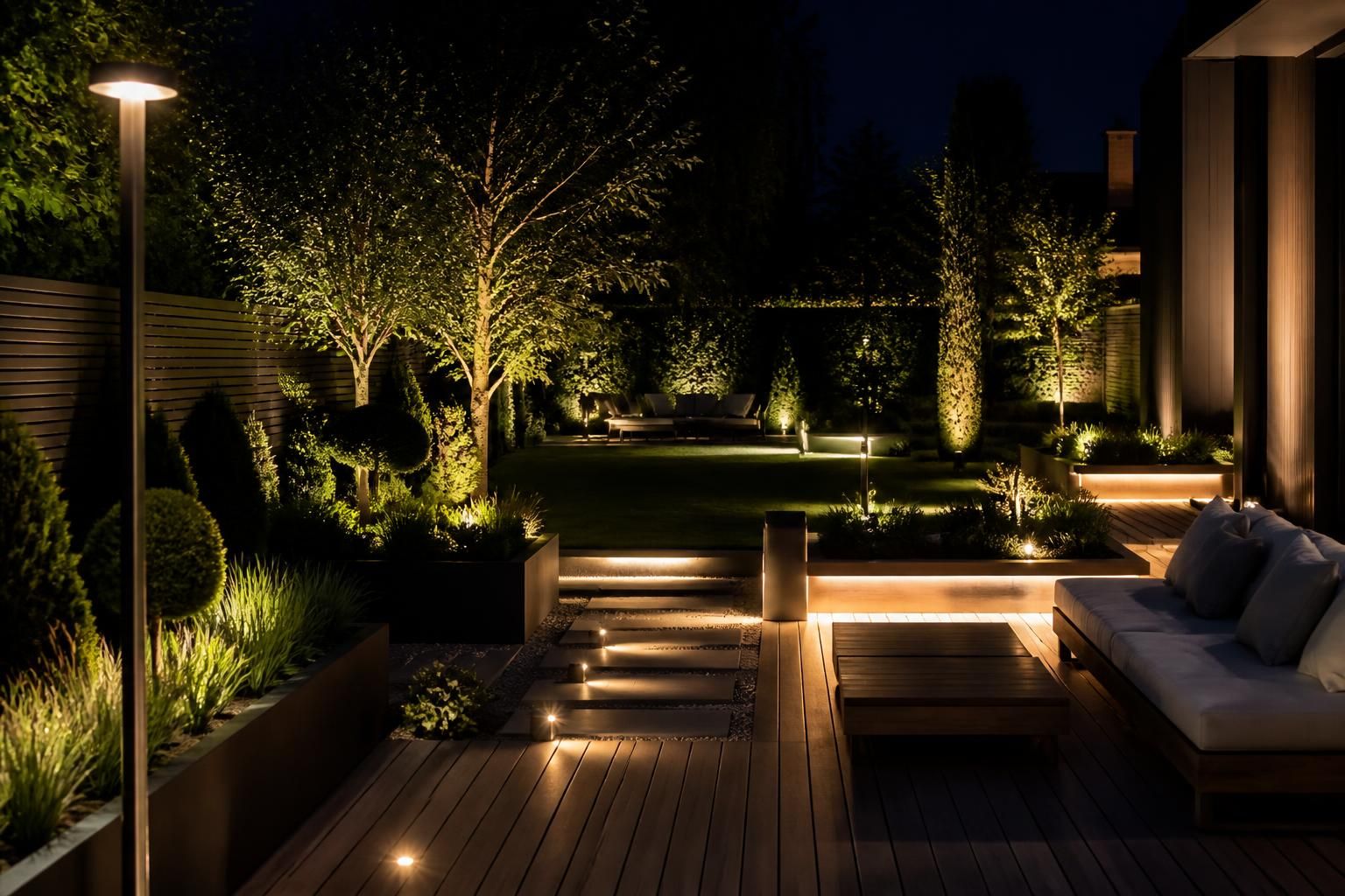 découvrez nos conseils pour éclairer un jardin moderne et créer une ambiance élégante et chaleureuse en extérieur.