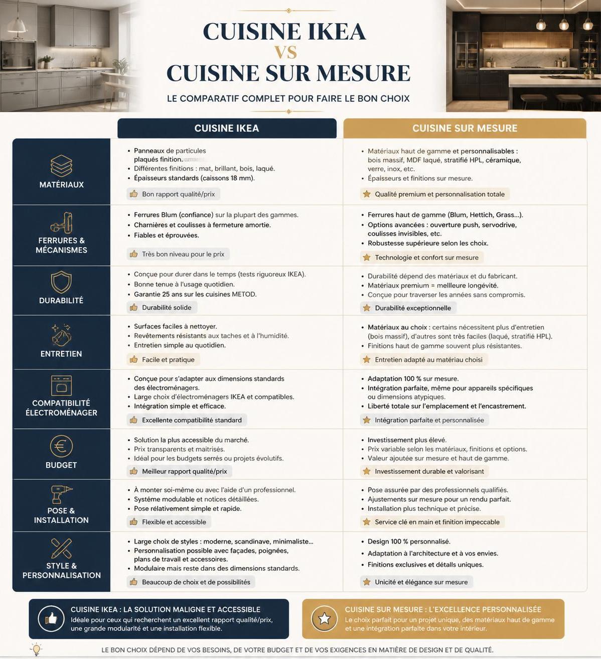 découvrez notre comparatif entre cuisine sur mesure et cuisine ikea pour choisir la meilleure option adaptée à vos besoins, budget et style.