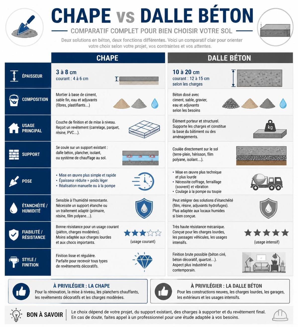 découvrez les différences essentielles entre une chape et une dalle béton, leurs fonctions, compositions et applications dans la construction.