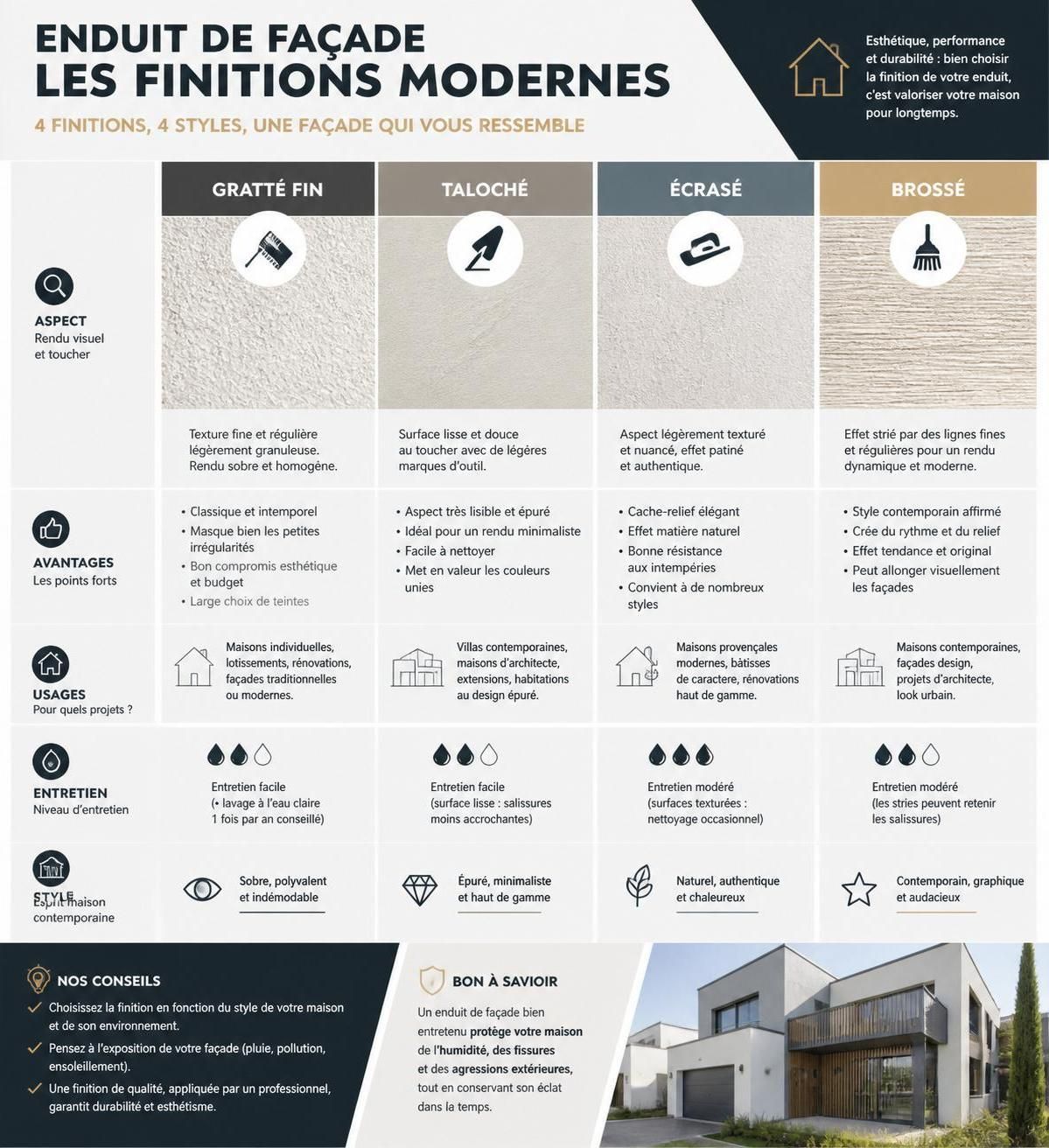 découvrez nos enduits de façade modernes pour sublimer votre maison contemporaine avec style et durabilité.