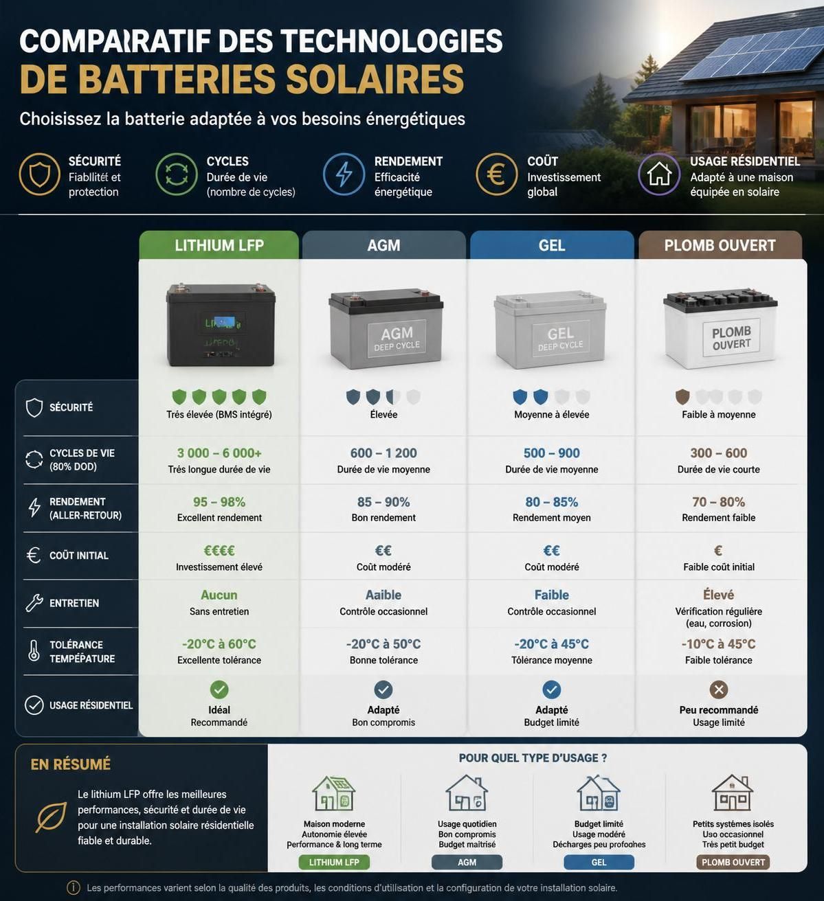 découvrez la meilleure batterie pour panneaux solaires, alliant performance, durabilité et capacité optimale pour stocker l'énergie solaire efficacement.