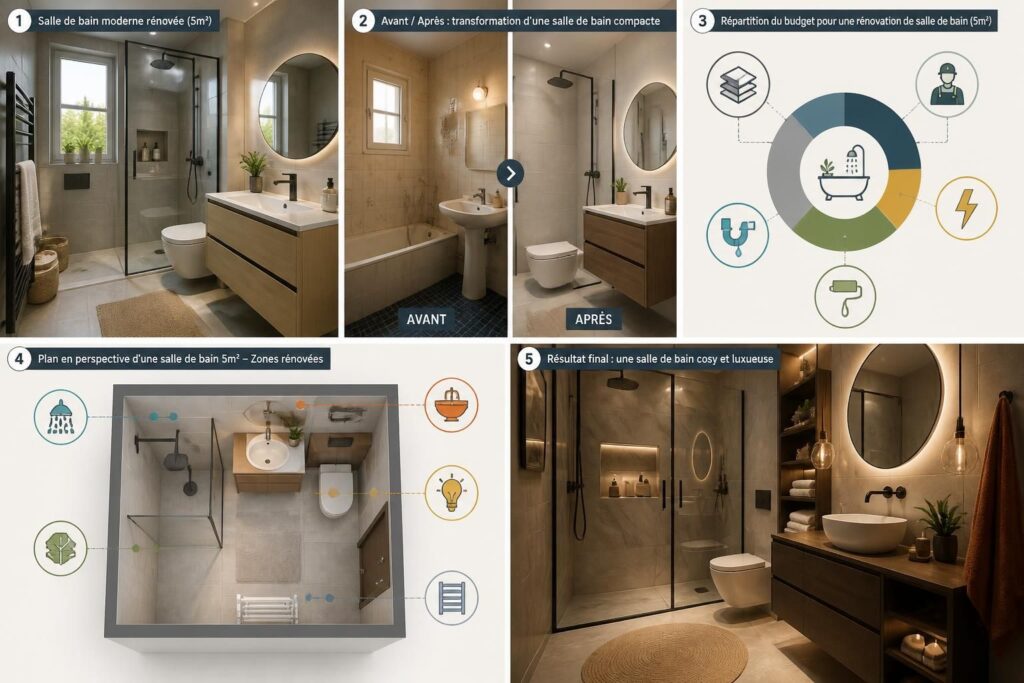 découvrez le prix moyen pour la rénovation d'une salle de bain de 5m2, incluant matériaux, main-d'œuvre et conseils pour un projet réussi.