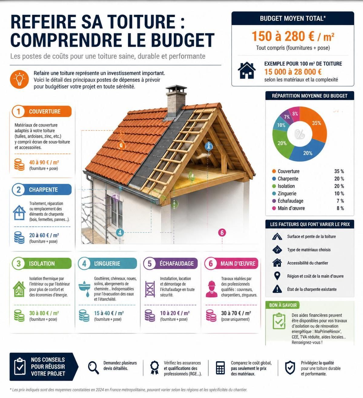 découvrez quel budget prévoir pour refaire une toiture : coûts moyens, facteurs influençant le prix et conseils pour bien planifier vos travaux de rénovation de toiture.