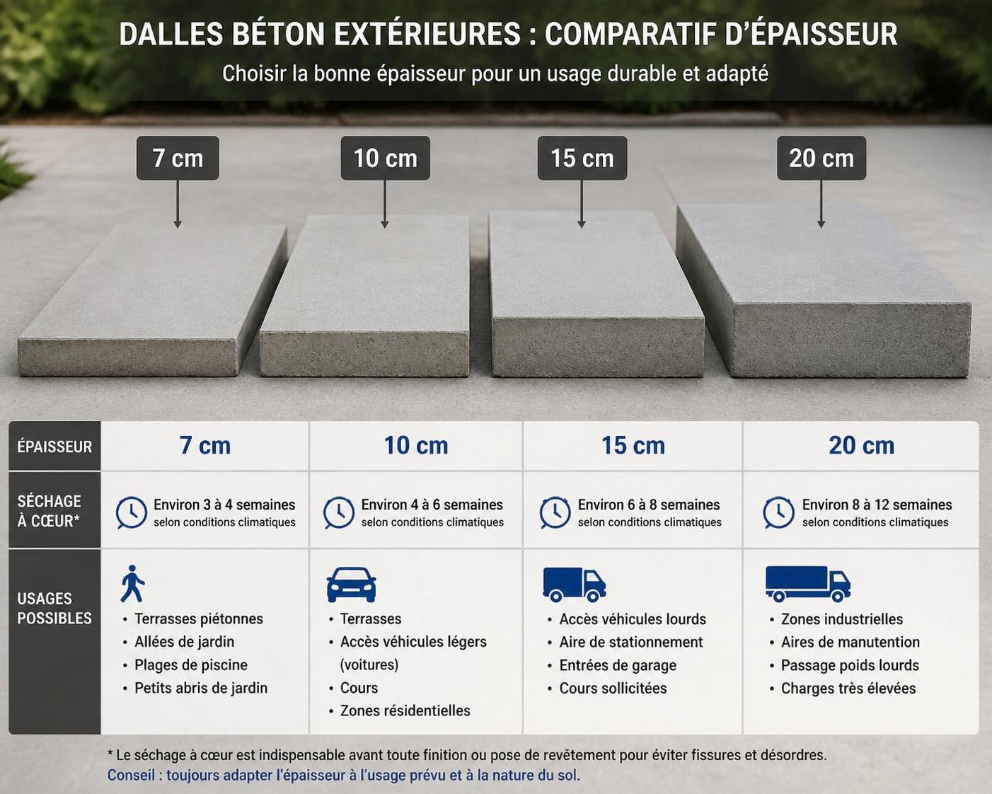 découvrez le temps de séchage optimal pour une dalle en béton extérieure afin d'assurer sa solidité et durabilité avant toute utilisation ou finition.
